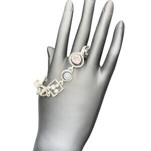 Patricia Locke USA 2002 Penny Arcade Women’s Bracelet Silver Plated Crystal 7.5”